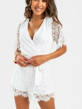 Francesca's White Lace Romper with Lace Detail